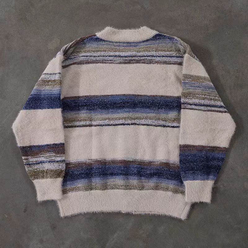 Japanese Brand × Vintage Beige Vintage Striped Loose Knit Cardigan Size US L / EU 52-54 / 3 - 2 Thumbnail