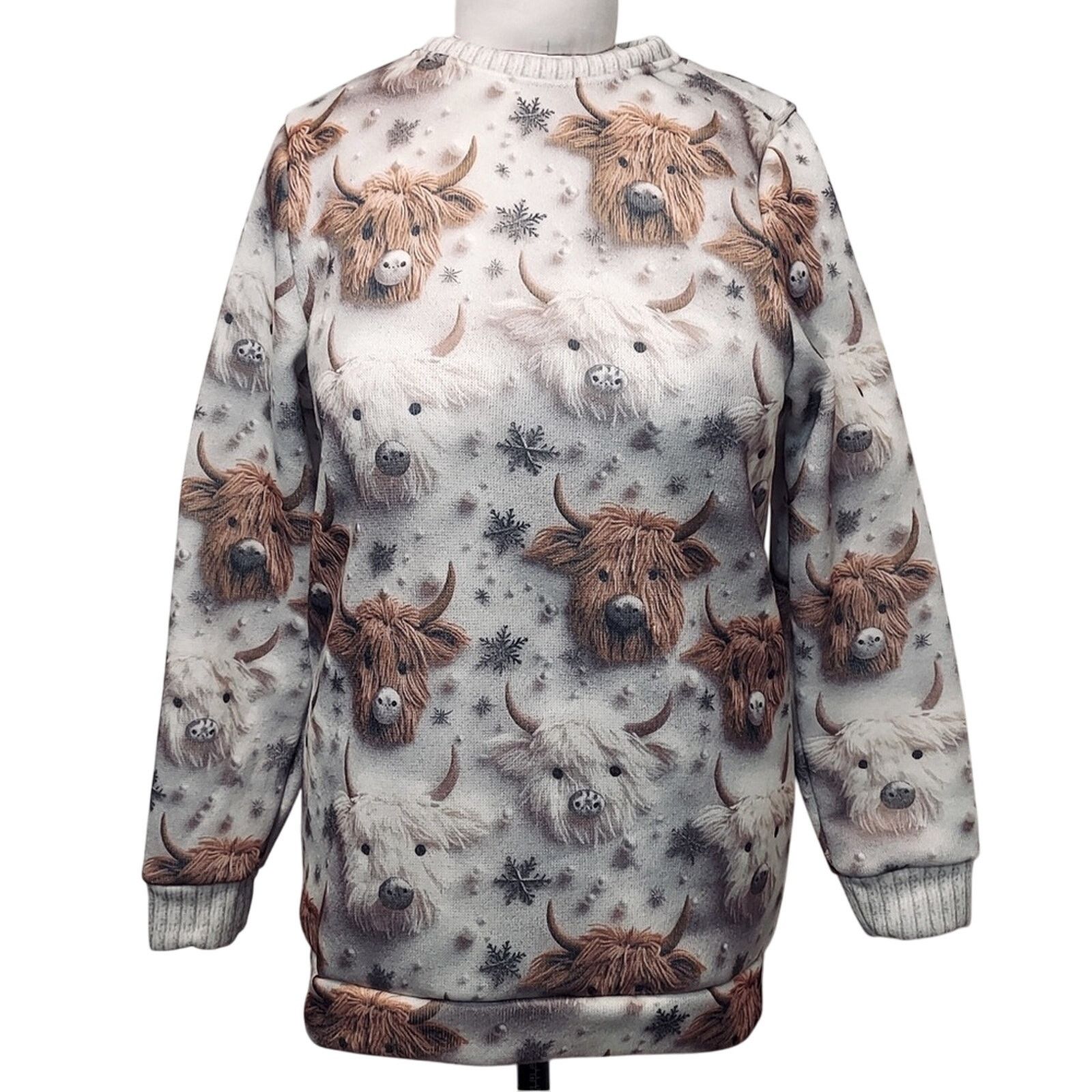 Other Knit Winter Cow Lover Beaded Yarn Animal Long Sleeve Sweater Size M / US 6-8 / IT 42-44 - 1 Thumbnail