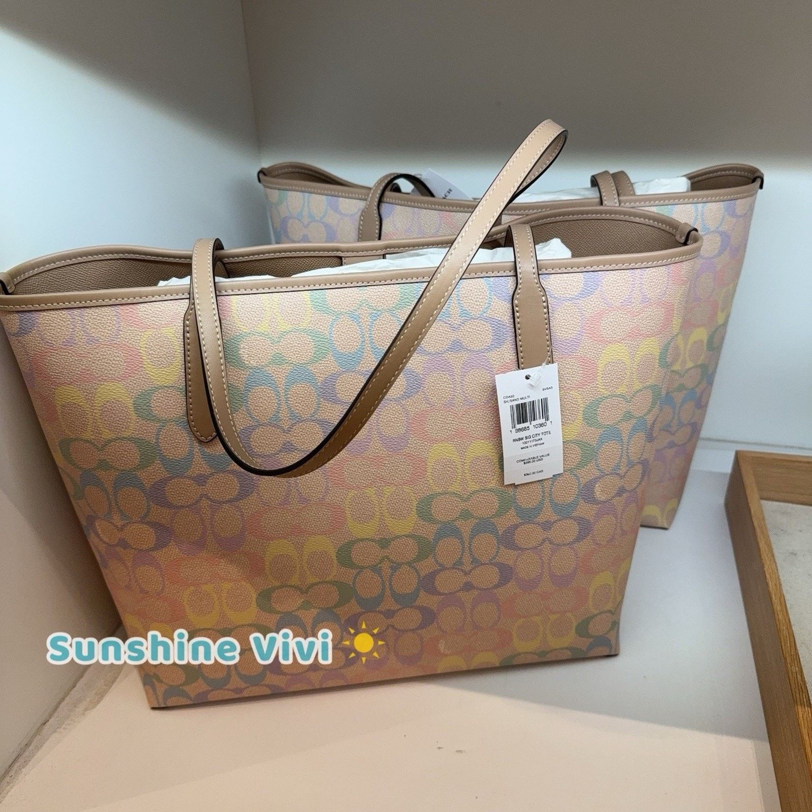 Coach NWT Coach City Tote Bag In Rainbow Canvas CDA93 Sand Multi Size ONE SIZE - 4 Thumbnail