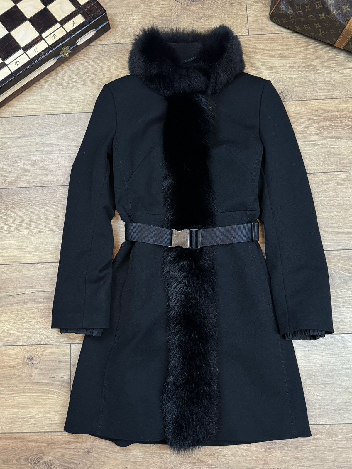 Prada Nylon coat blue fox fur Prada original rare luxury item Size S / US 4 / IT 40 - 2 Thumbnail
