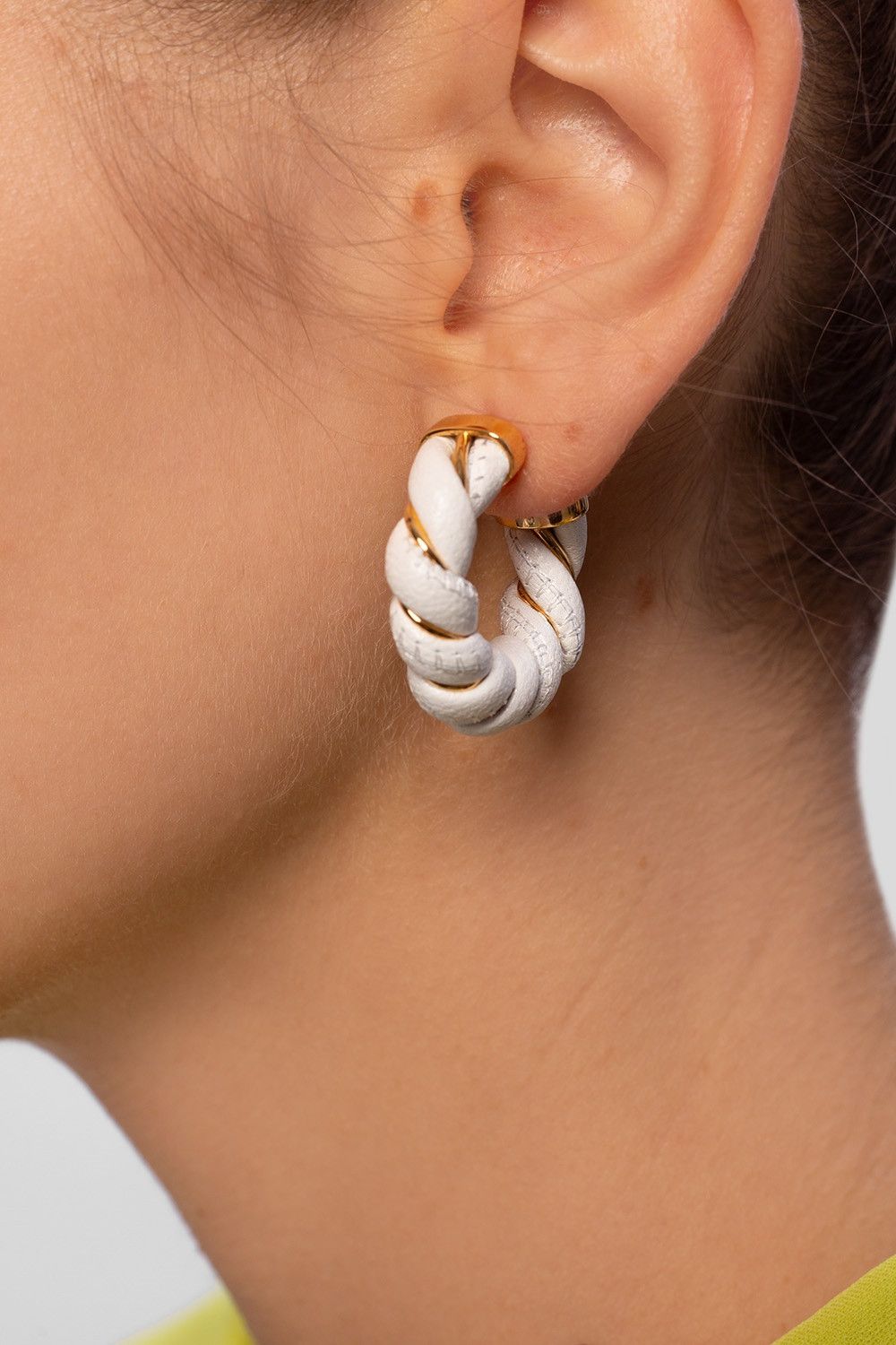 Bottega Veneta BOTTEGA VENETA Twist circle white leather silver earrings q Size ONE SIZE - 2 Thumbnail