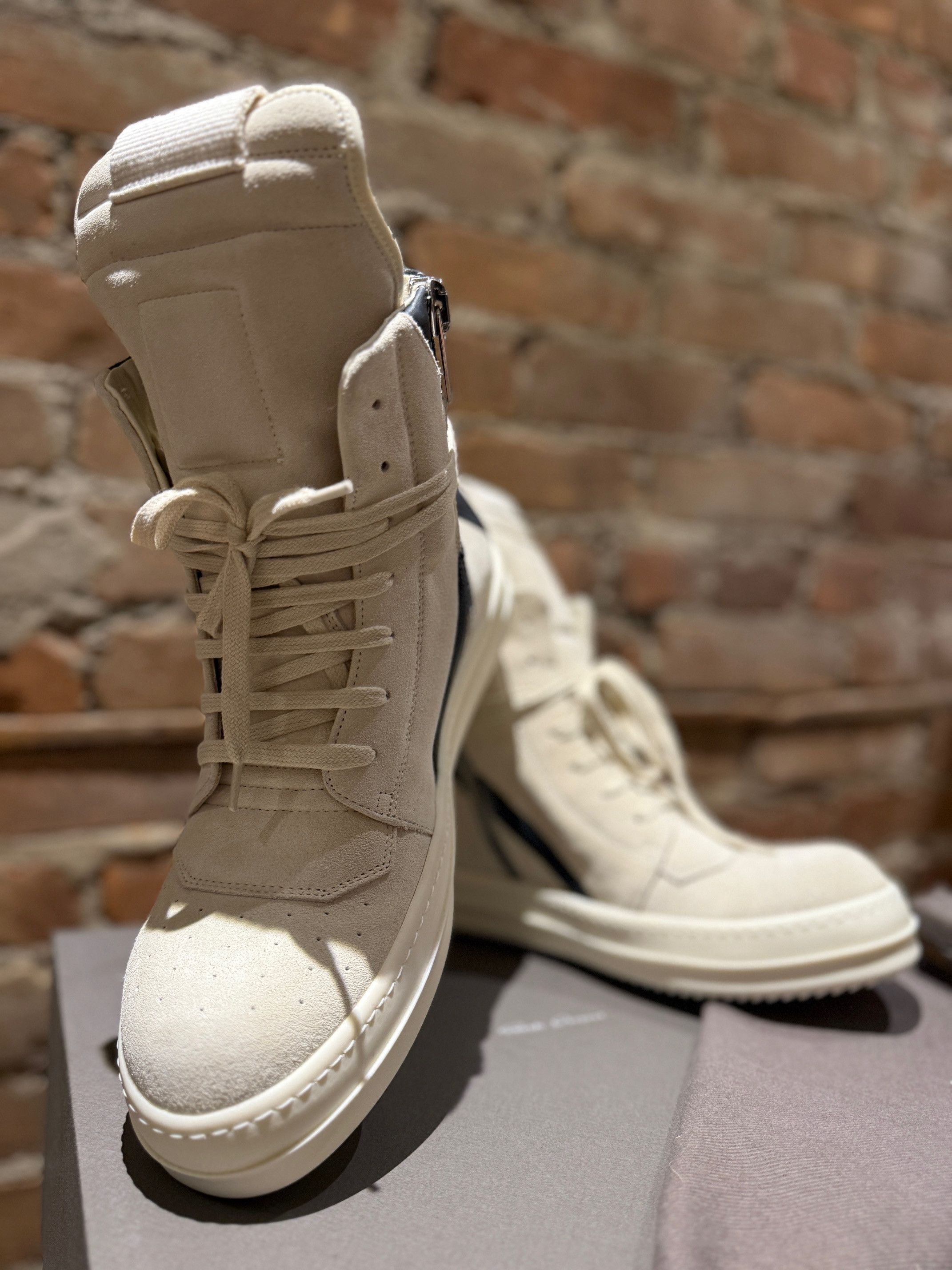 Rick Owens Rick Owens Geobasket Sneakers – White/Black Suede Leather Size US 8 / EU 41 - 7 Thumbnail