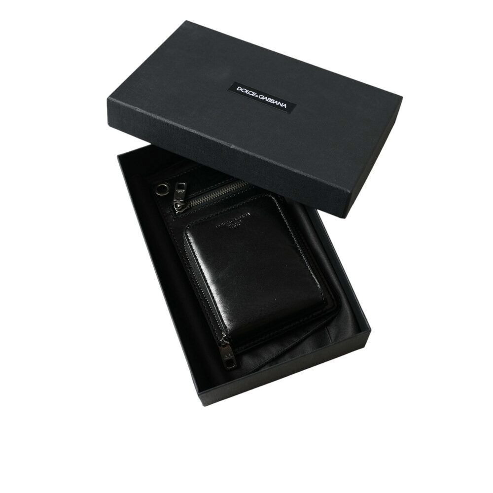 Dolce & Gabbana Dolce & Gabbana Black Calf Leather Zip Logo Shoulder Neck St Size ONE SIZE - 5 Thumbnail