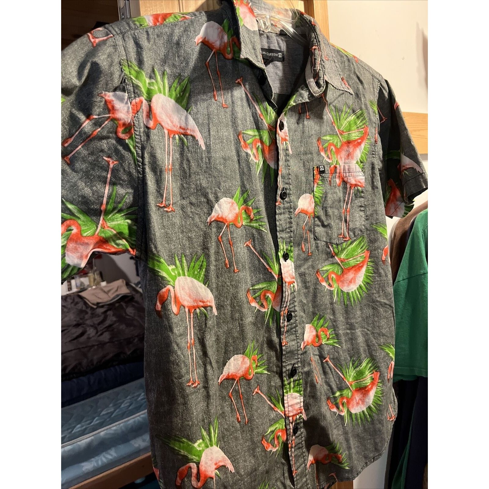 Ocean Current Ocean Current Men’s S Gray Flamingo SS Cotton Hawaiian Shirt Size US S / EU 44-46 / 1 - 2 Thumbnail