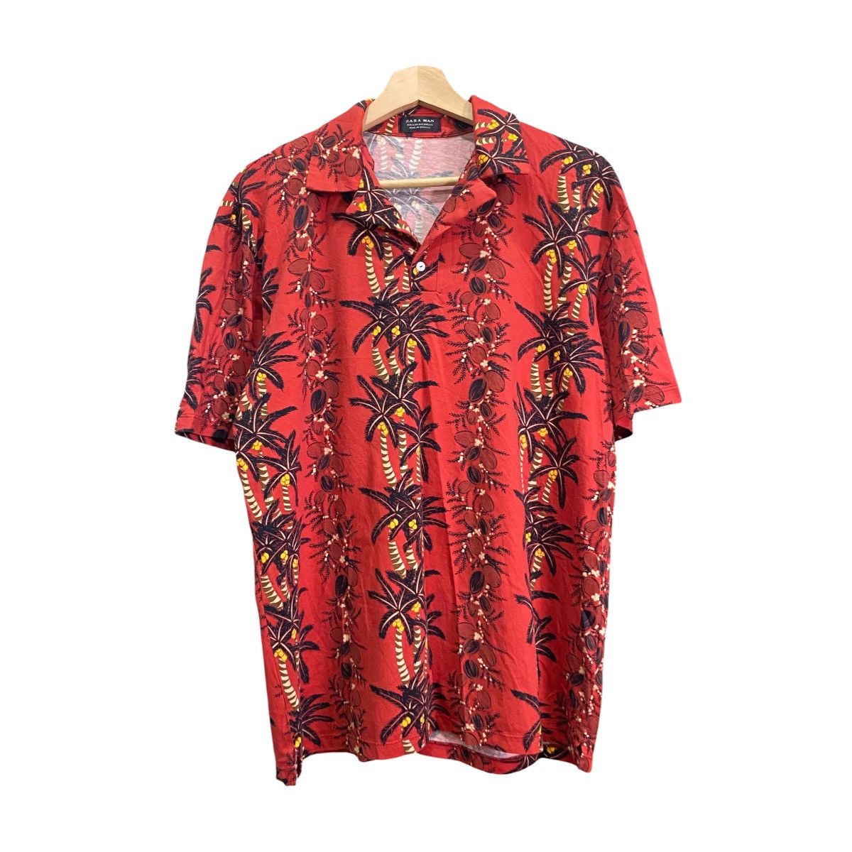 Zara Zara Man Red Tropical Palm Tree Hawaiian Polo Shirt Size US XL / EU 56 / 4 - 1 Thumbnail