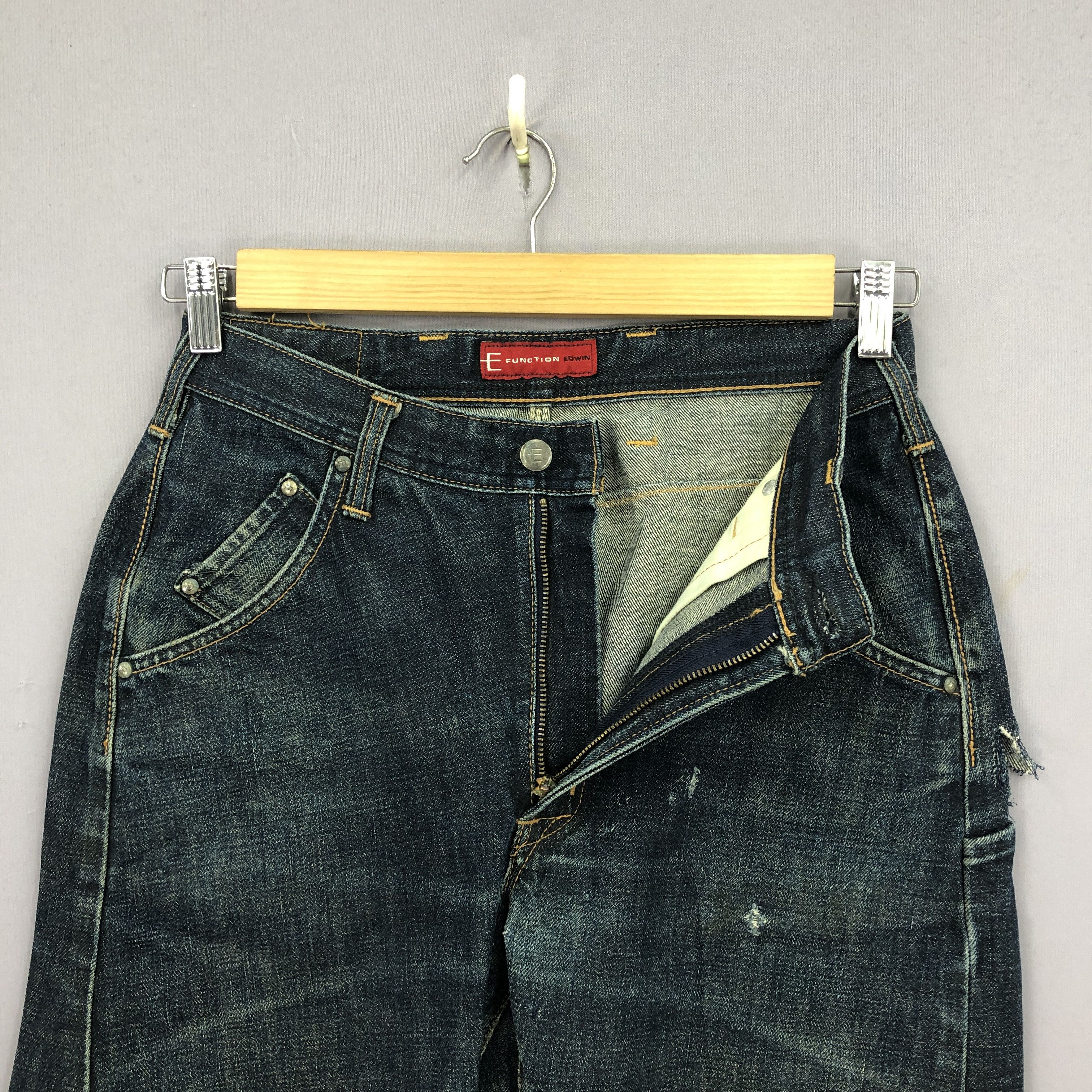 Edwin Vintage Edwin E Function Jeans Ripped Blue Denim GF30303 Size 24" / US 00 / IT 34 - 5 Thumbnail