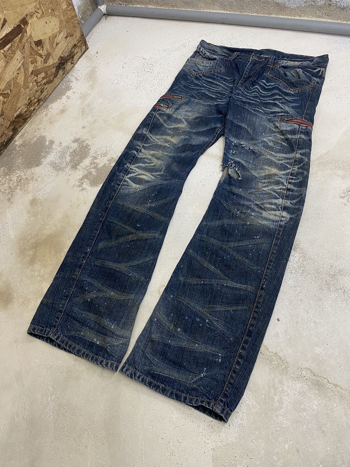 GOSTAR DE FUGA × Japanese Brand Vintage Rattle Rap Unique Faded Wash Zipper Accents Ripped Size US 33 - 5 Thumbnail