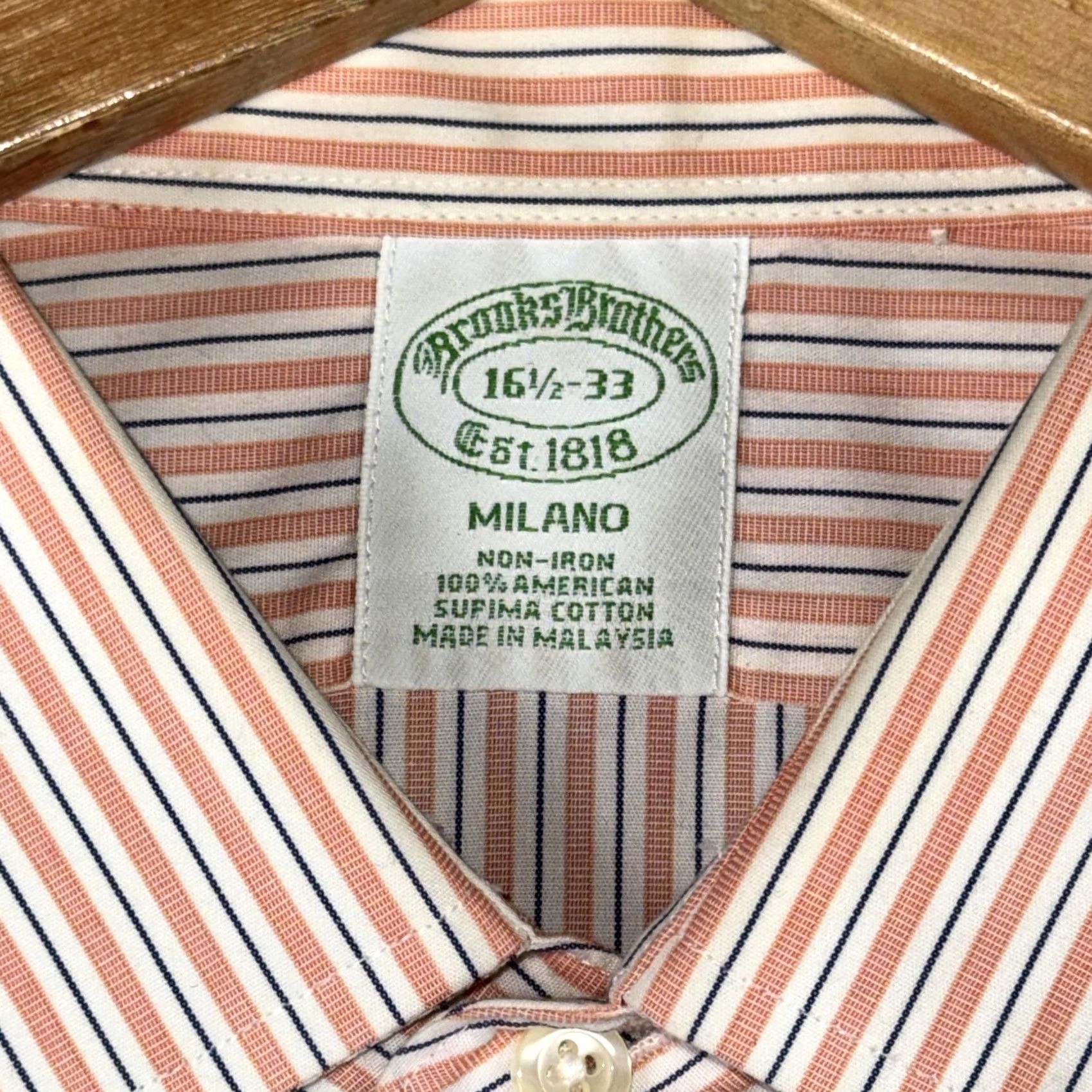 Brooks Brothers Brooks Brothers Shirt Mens 16.5 32/33 Striped Milano Non Iron Supima Dress Shirt Size 46R - 3 Thumbnail