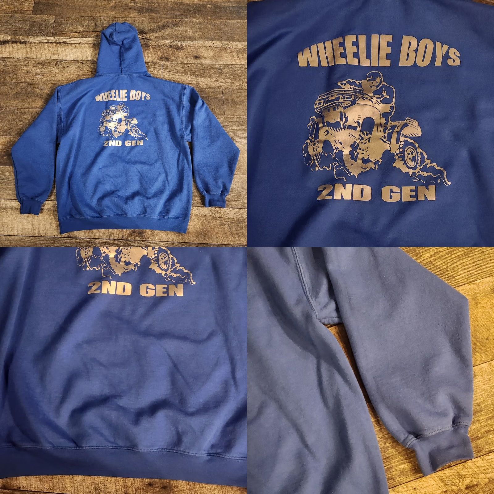 Gildan Yamaha Racing Hoodie L Blue ATV Wheelie Double Sided Mens Boys Unisex Adults Gildan Pullover Cotton Blend Hooded Shirt Size US L / EU 52-54 / 3 - 8 Thumbnail