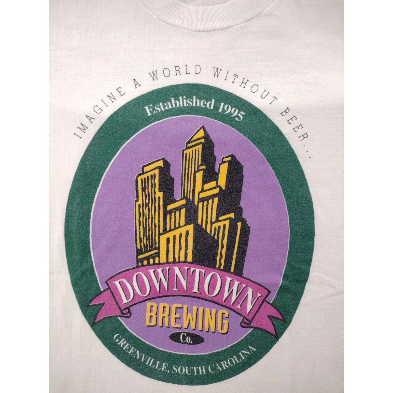 Hanes Downtown Brewing SC T Shirt Mens Large Short Sleeve Greenville 90s Ivory Beer Hanes Shirt Mens L Size US L / EU 52-54 / 3 - 2 Thumbnail