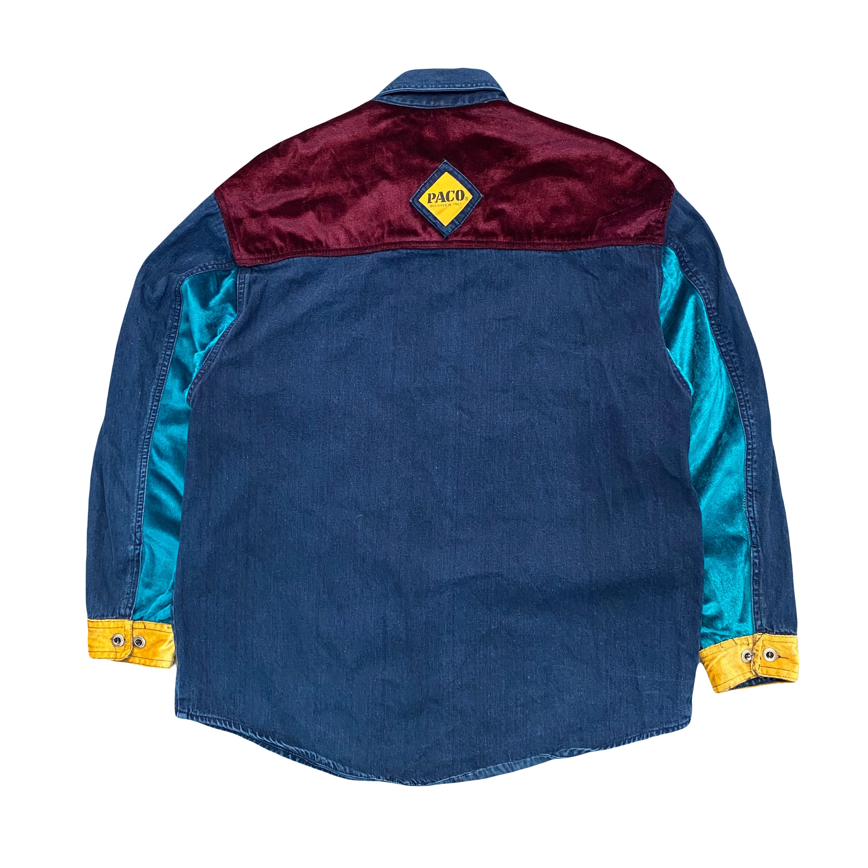 Designer × Vintage VTG Paco Jeans Velour Patchwork Denim Button Up Shirt Size US L / EU 52-54 / 3 - 2 Thumbnail