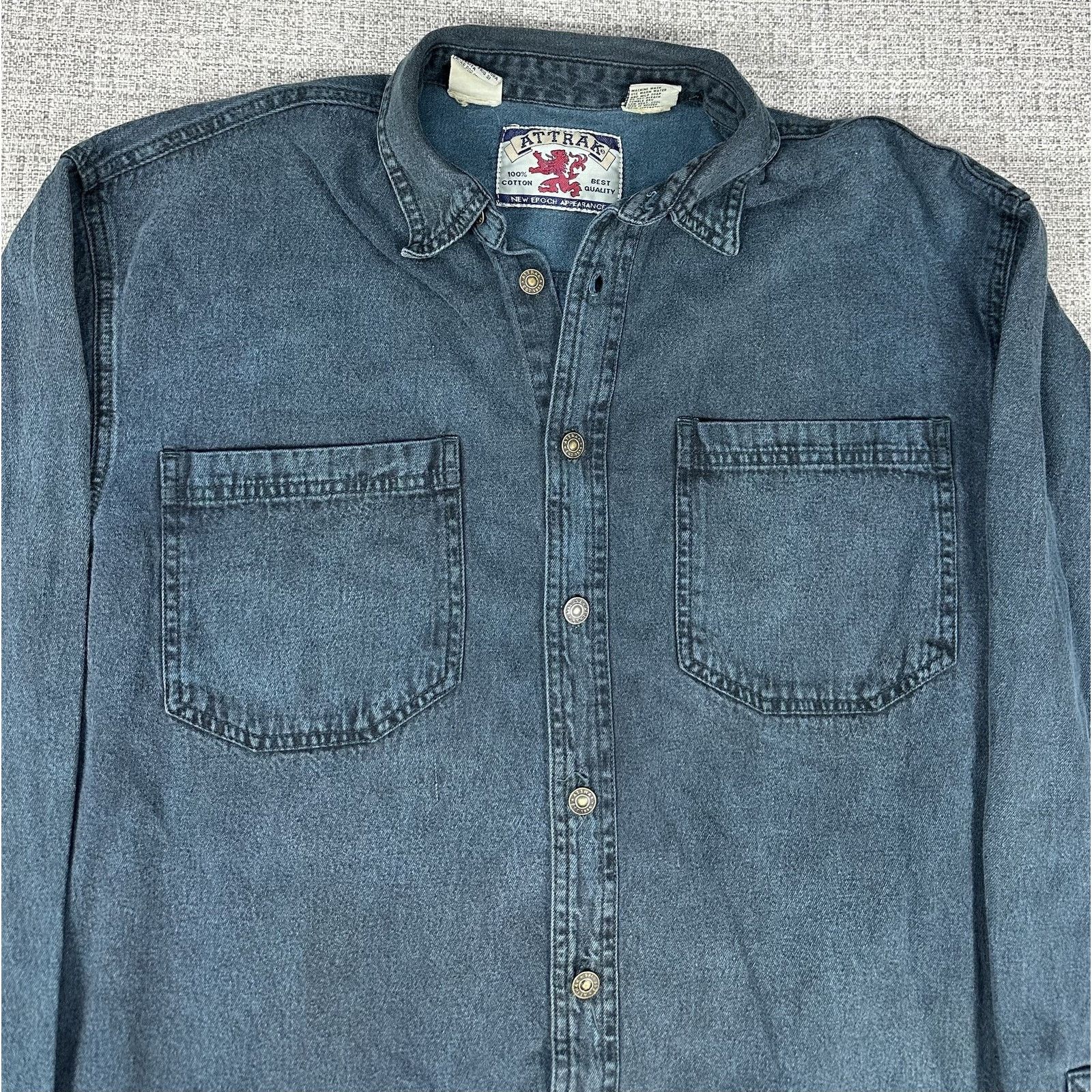 The Unbranded Brand Attrak Shirt Mens Medium Denim Long Sleeve Button Up Pocket Size US M / EU 48-50 / 2 - 2 Thumbnail
