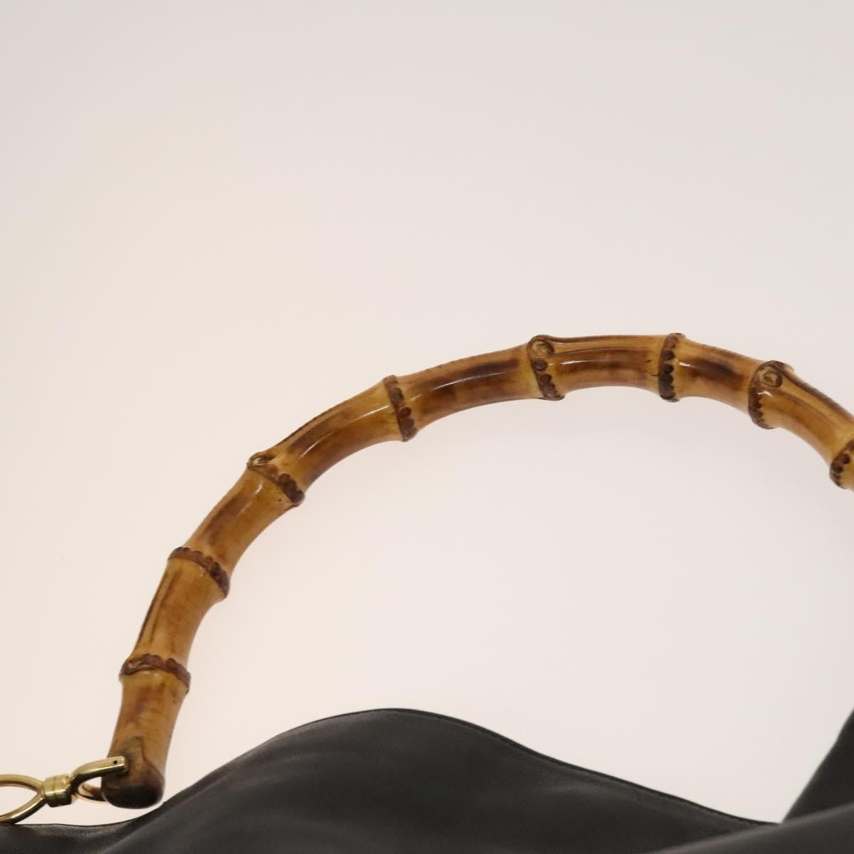 GUCCI Bamboo Handbag Leather Black Gold 001 001