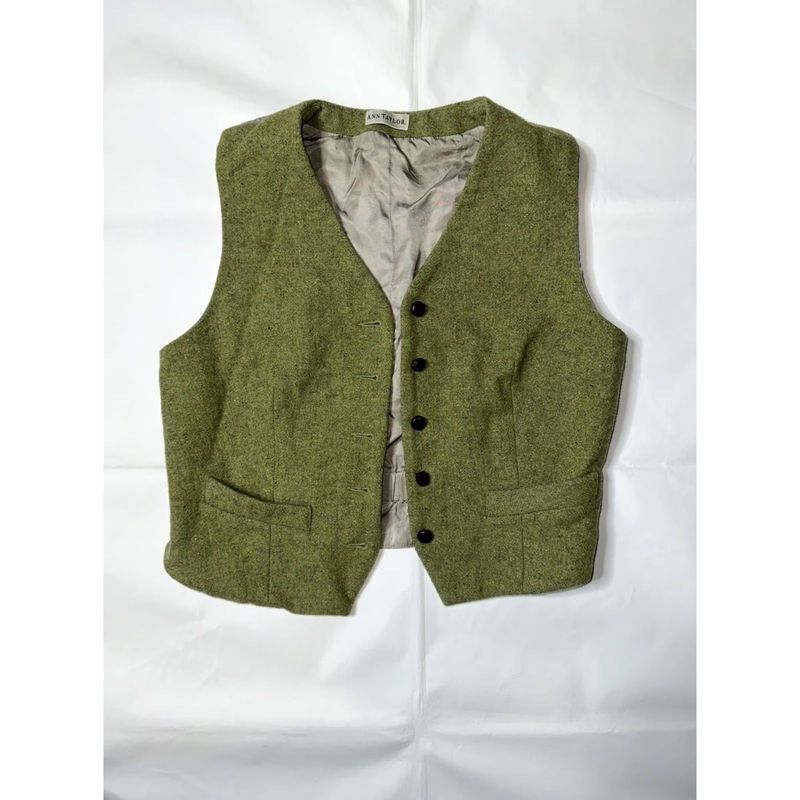 VINTAGE Ann Taylor Wool Vest Womens Size S Green 1997 main image 5