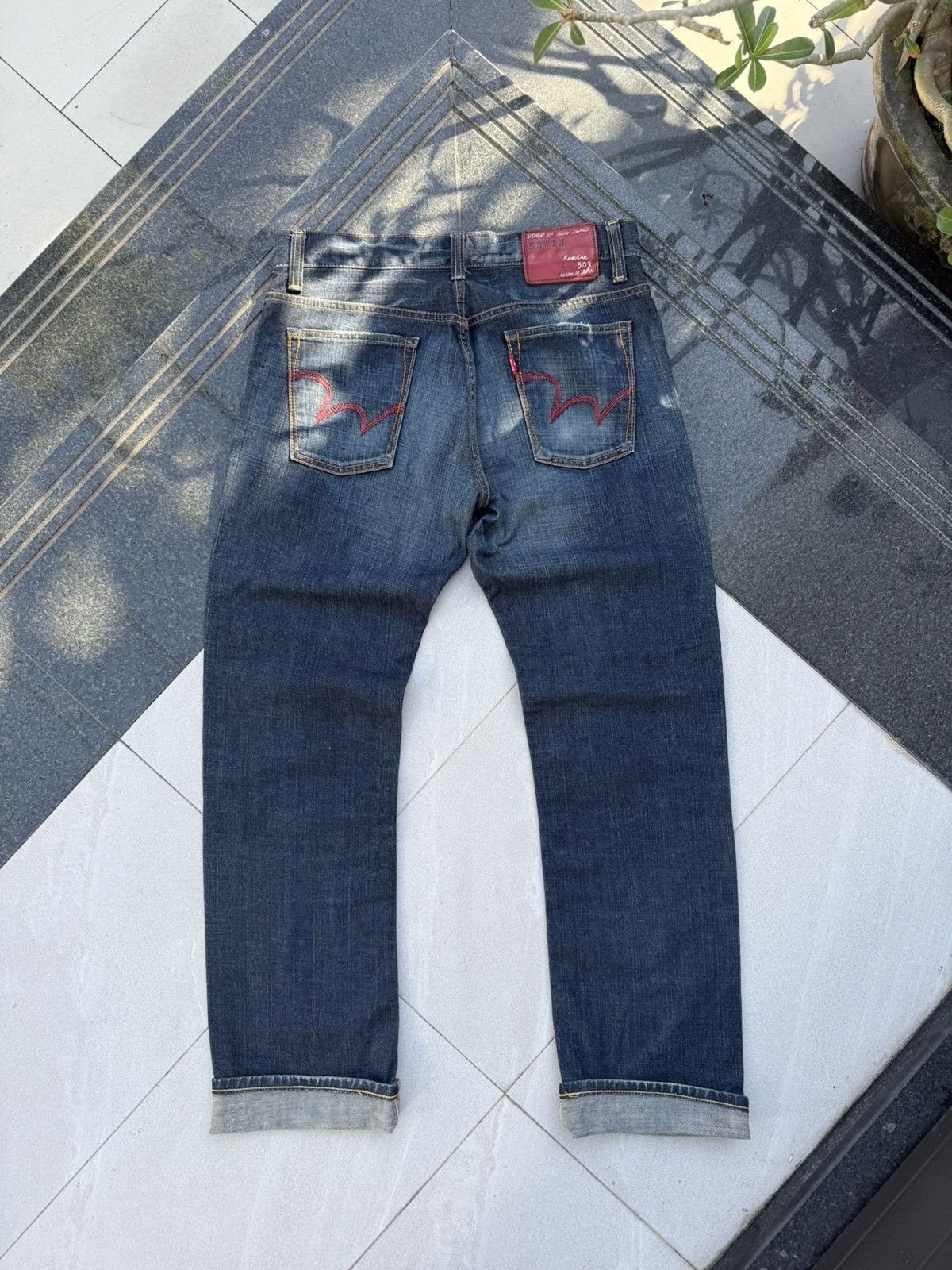 Edwin × Vintage 90’s EDWIN 503 JAPANESE BRAND POCKET LOGORETRO SALVEGE DENIM Size US 32 / EU 48 - 3 Thumbnail