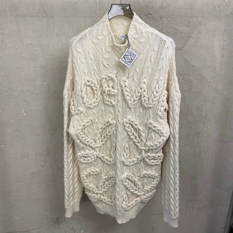 LOEWE White chest large crochet logo half high collar swea