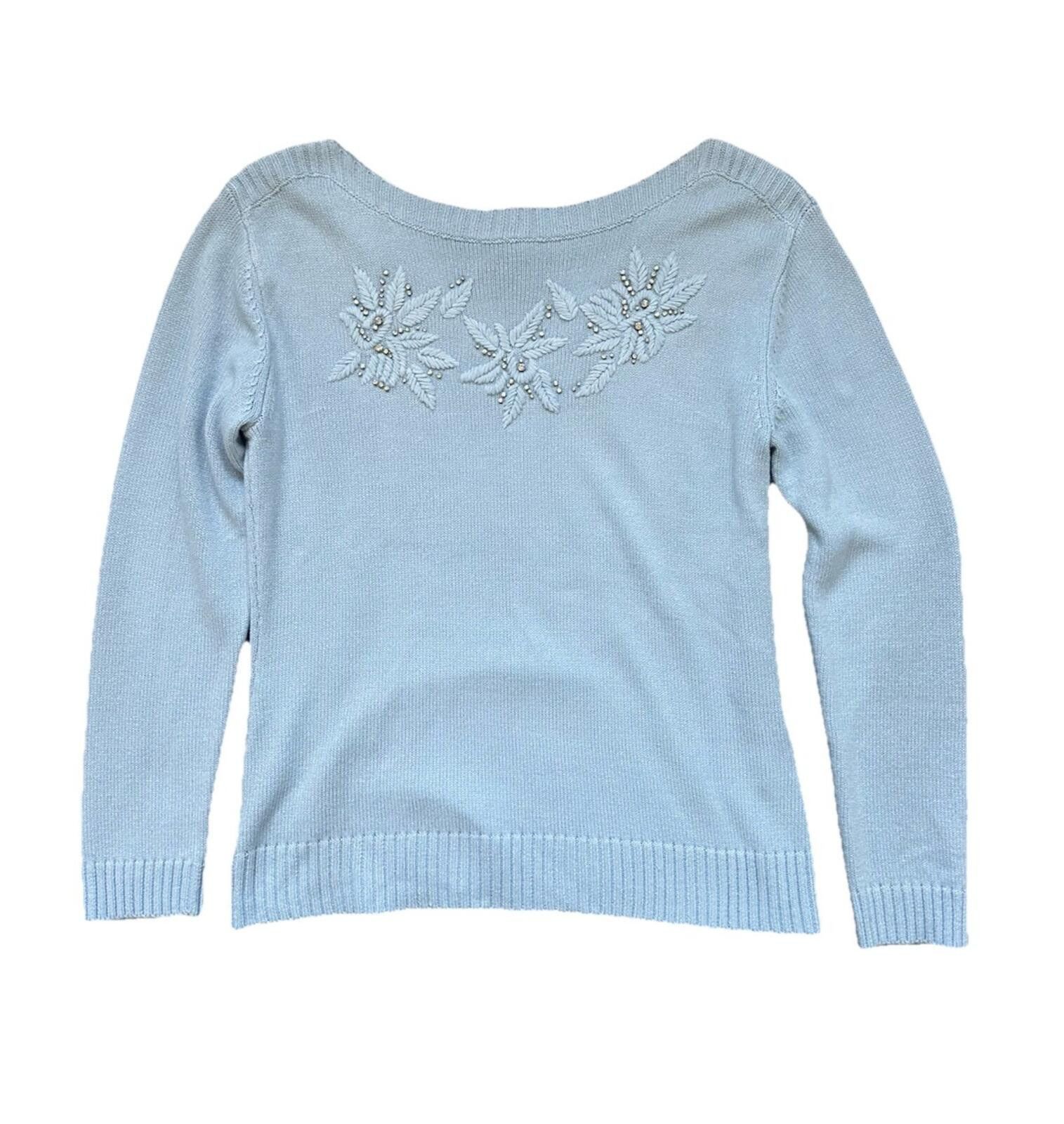 Other New York & Company Sweater Knit Snowflake Beaded Light Blue Size L / US 10 / IT 46 - 1 Thumbnail