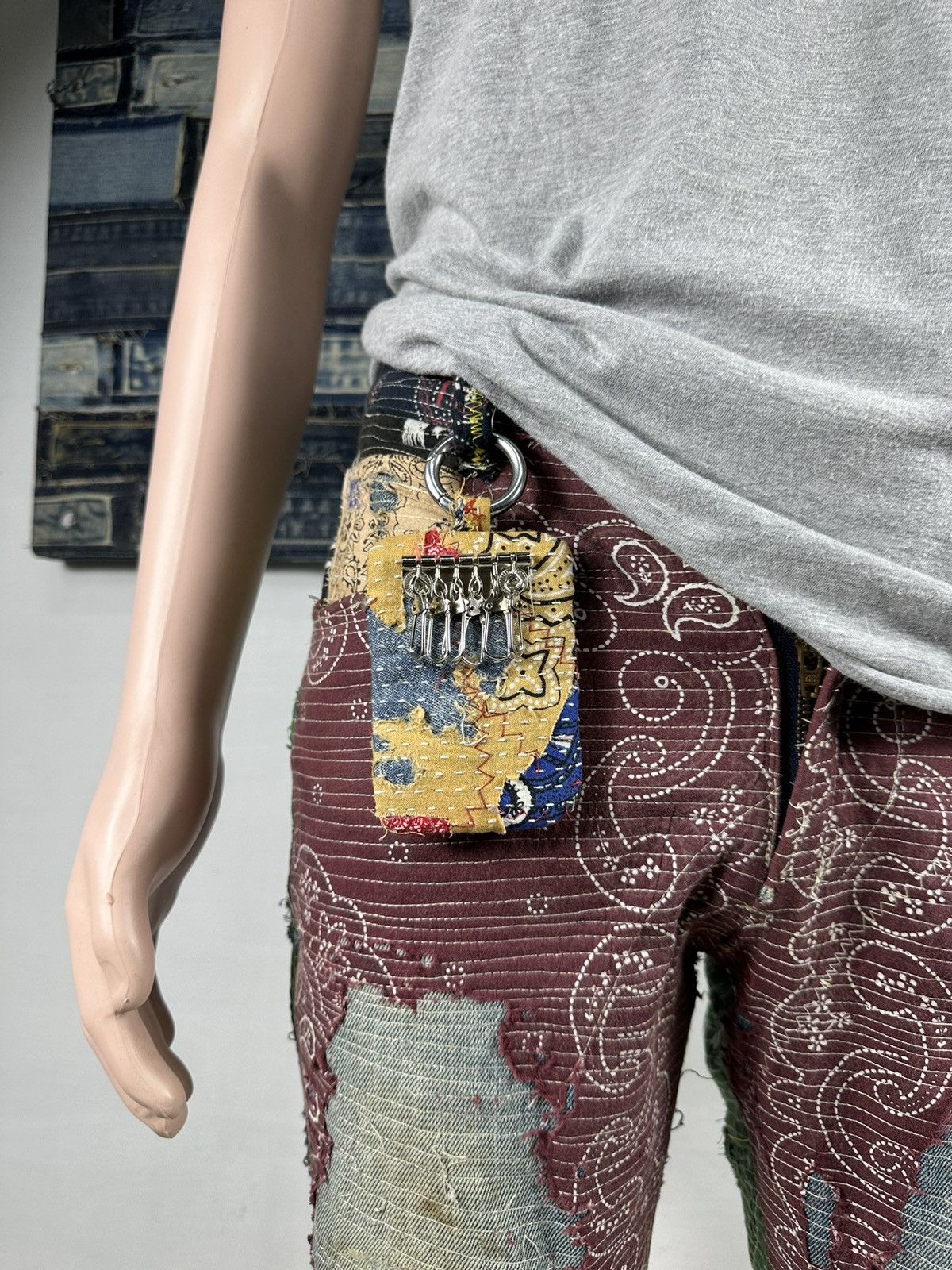 Other Custom Made Distressed Paisley Patchwork Keychain Wallet Size ONE SIZE - 3 Thumbnail