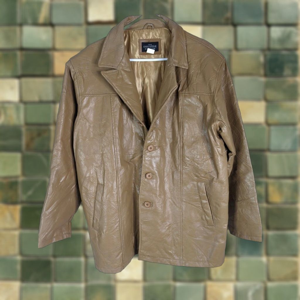 Haband VINTAGE Haband Leather Jacket Beige Patchwork Coat Tan Geometric 90s Bomber Jacket Men's XL Size US XL / EU 56 / 4 - 1 Thumbnail