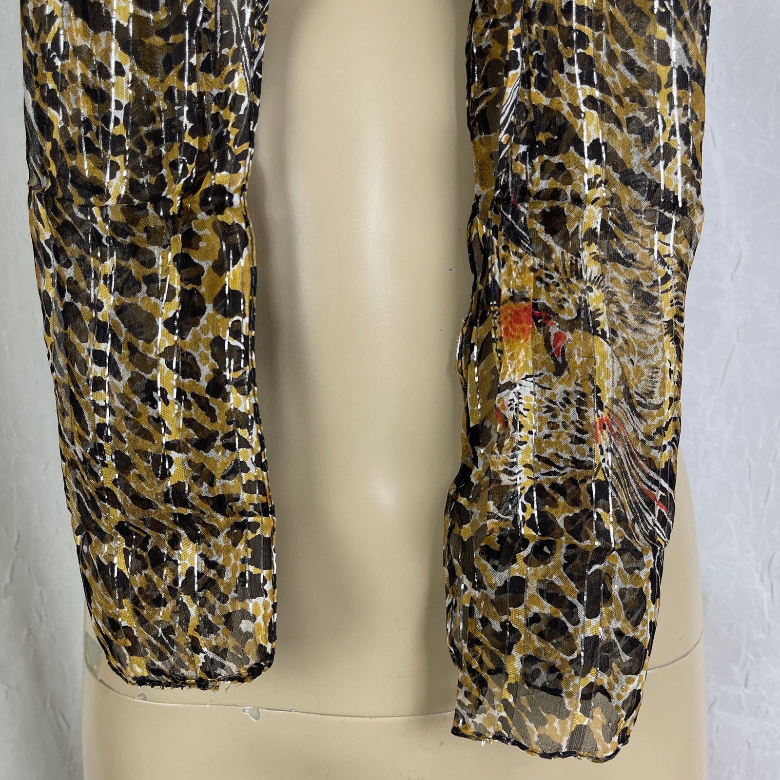 Vintage VTG Leopard Print Sheer Scarf Striped Silver Brown Black Red Size ONE SIZE - 14 Thumbnail