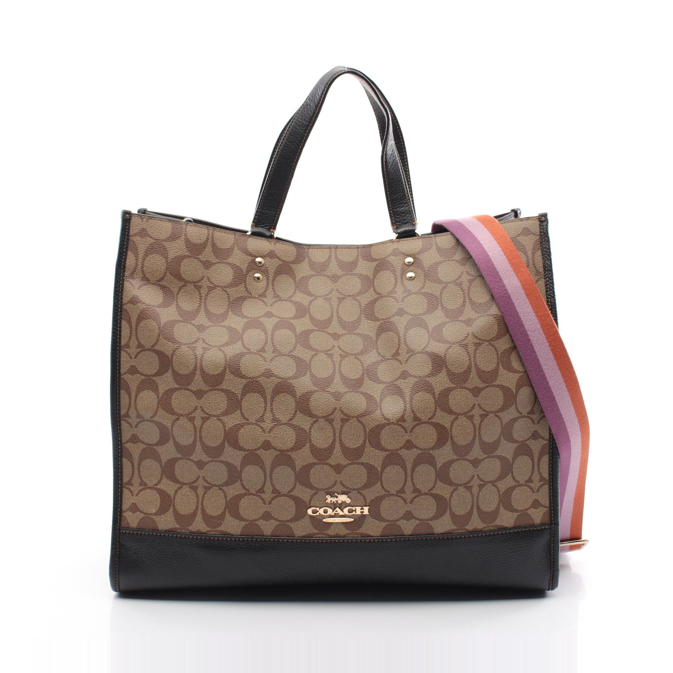 Coach Coach Dempsey Tote 40 Blocked Signature Handbag Bag Leather Beige Brown Black Size ONE SIZE - 1 Thumbnail