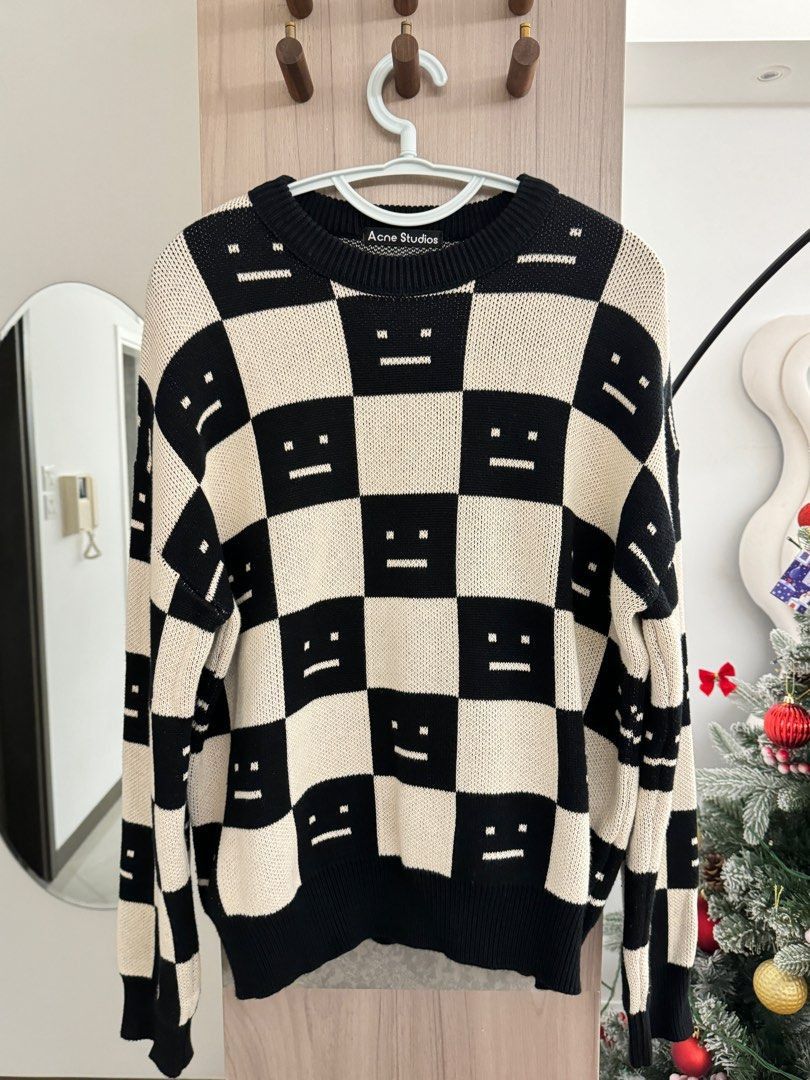 image of Acne Studios Acne Studio Check Pattern Sweater in Black/White, Women's (Size Small)