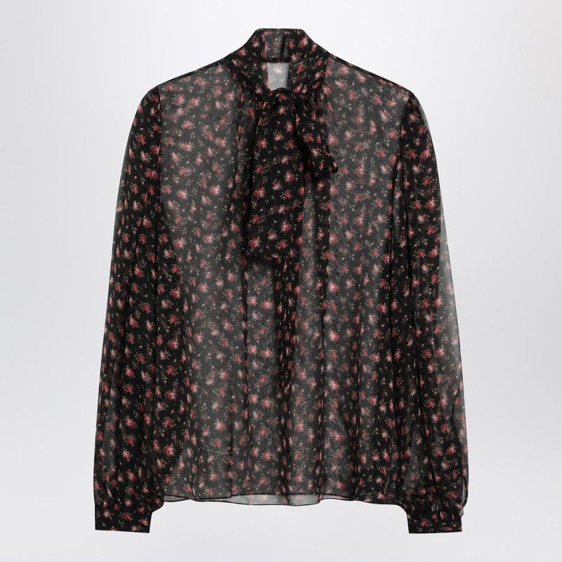 Dolce & Gabbana Dolce&Gabbana Black Chiffon Blouse With Small Rose Print Size L / US 10 / IT 46 - 1 Thumbnail