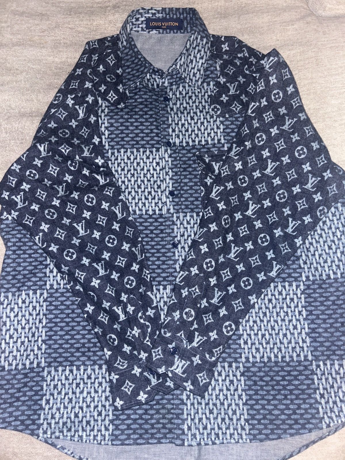 Louis Vuitton Nigo Navy Giant Damier Monogram Button Up Shirt Size US L / EU 52-54 / 3 - 2 Thumbnail