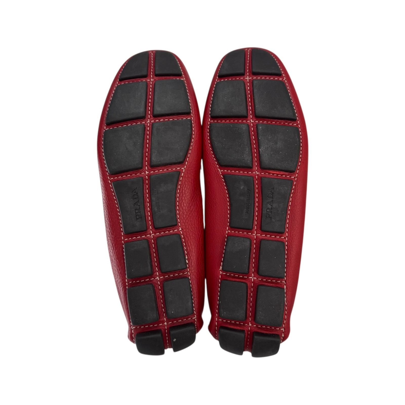 Prada Prada Red Pebbled Leather Loafers Size US 7 / IT 37 - 8 Thumbnail