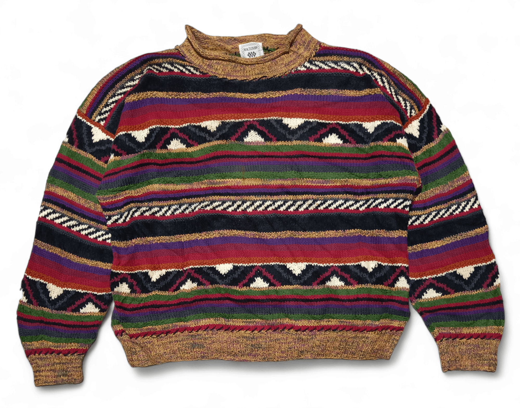Other Vintage 80s MACKINAW Hand Knitted Ethnic Pattern Sweater Size US L / EU 52-54 / 3 - 2 Thumbnail
