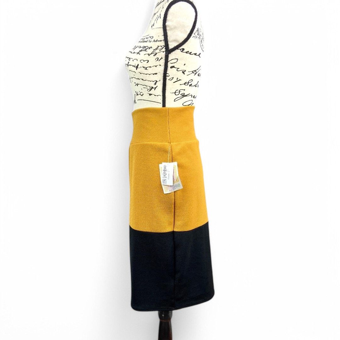 Other LuLaRoe Pencil Skirt Cassie Mustard Black Dipped Colorblock Size 32" / US 10 / IT 46 - 7 Thumbnail