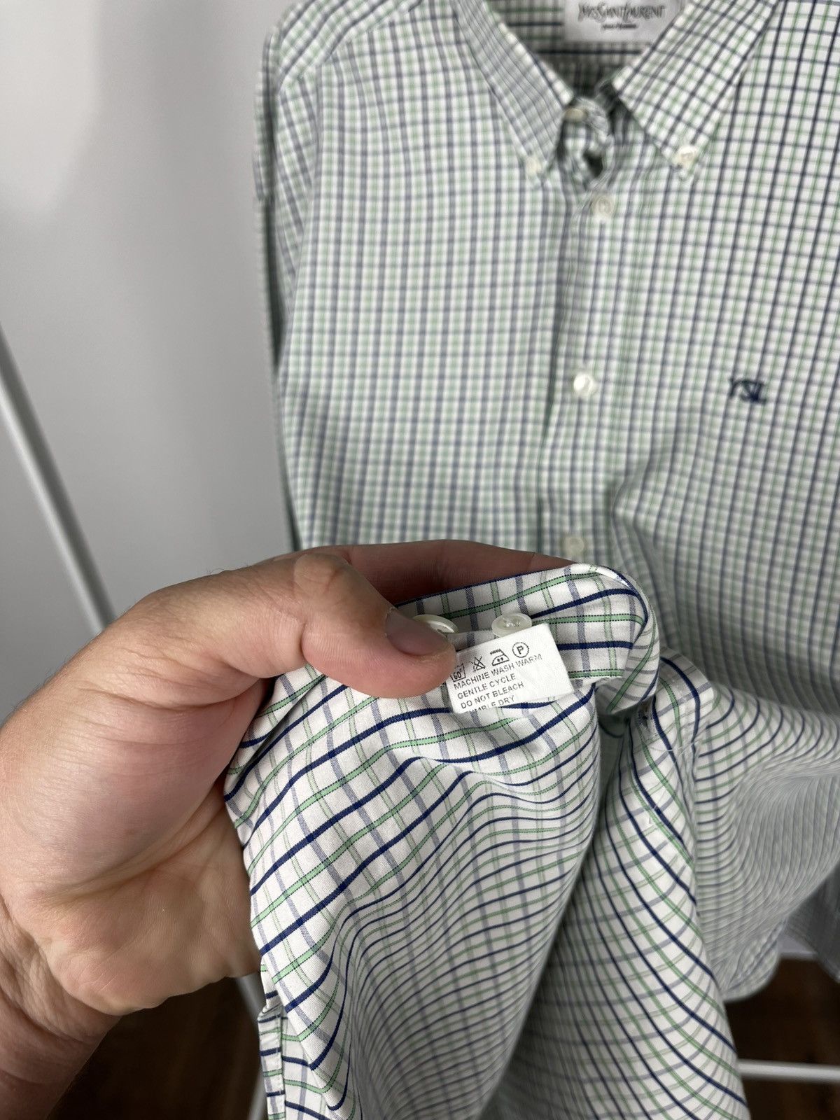 Yves Saint Laurent Vintage YSL Embroidered Logo Check Shirt Size M Size US M / EU 48-50 / 2 - 9 Thumbnail
