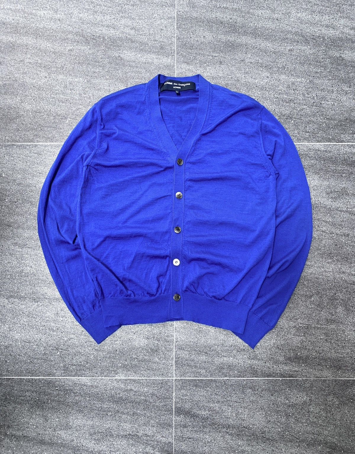 Comme des Garcons Homme Contrast Blue Wool Cardigan Size US M / EU 48-50 / 2 - 2 Thumbnail