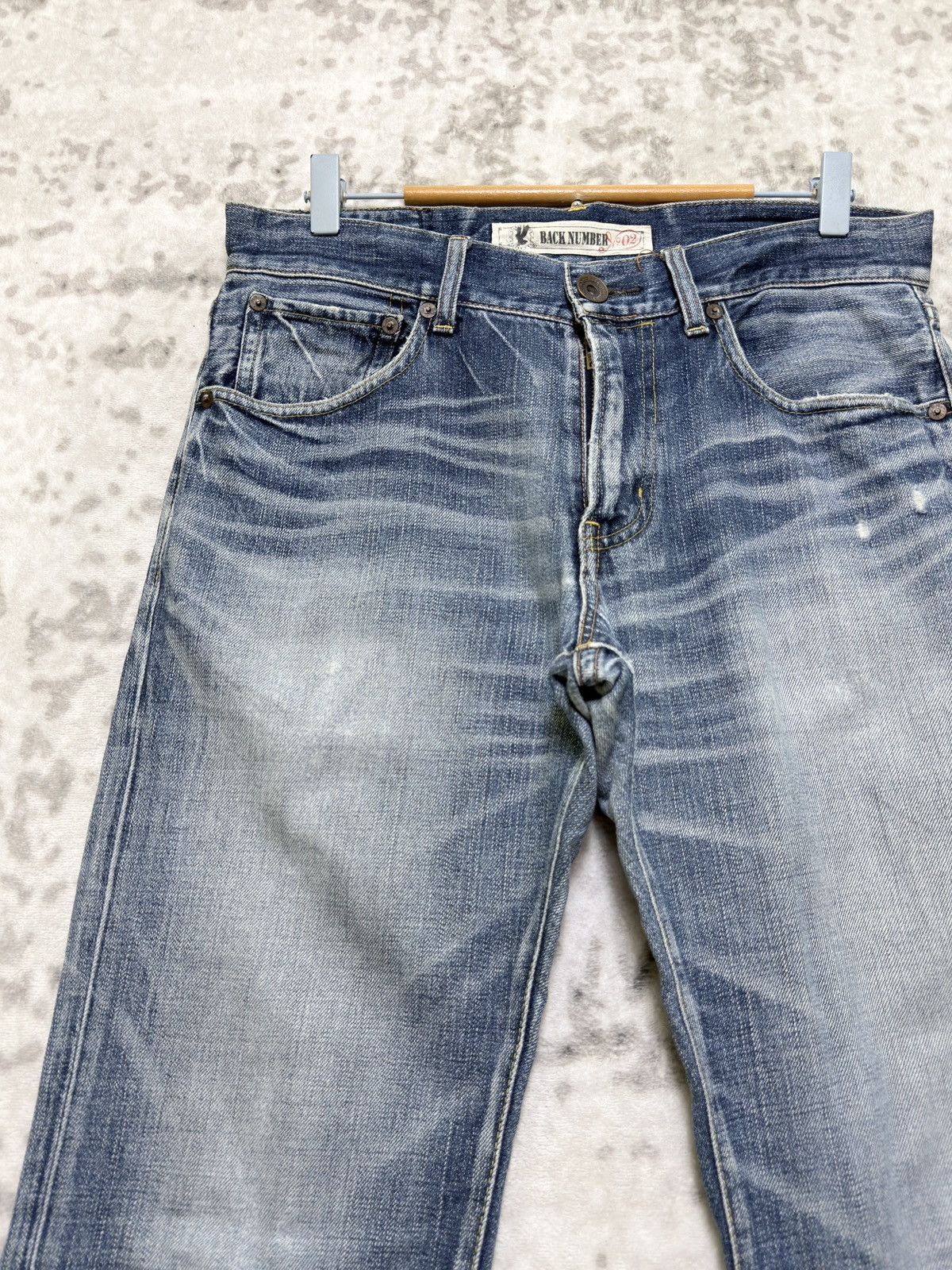 Vintage Vintage Back Number Faded Blue Denim Whiskered Honeycomb Size US 31 - 4 Thumbnail