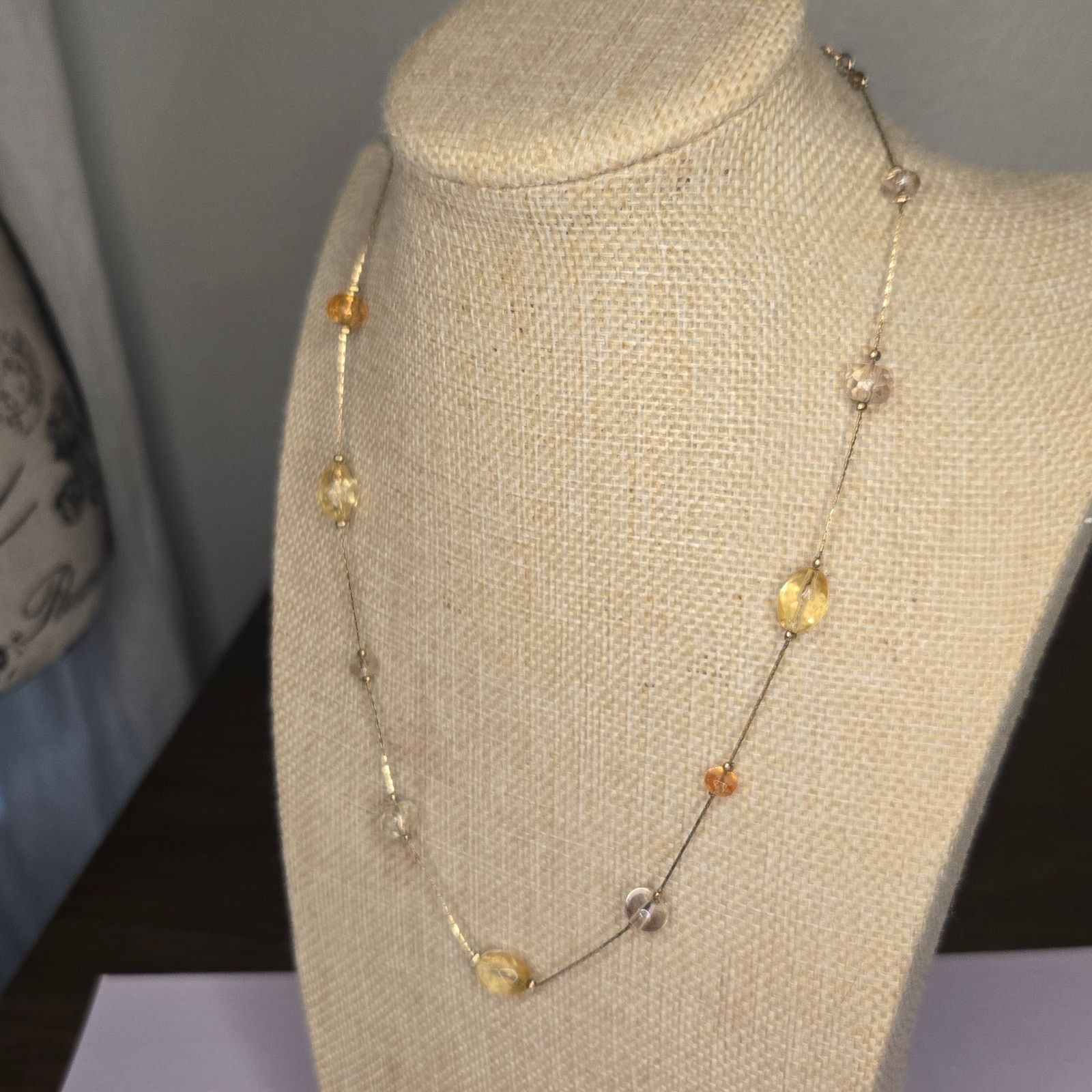 Vintage Vintage Amber Yellow Station Necklace Long Chain Boho Style Size ONE SIZE - 2 Thumbnail