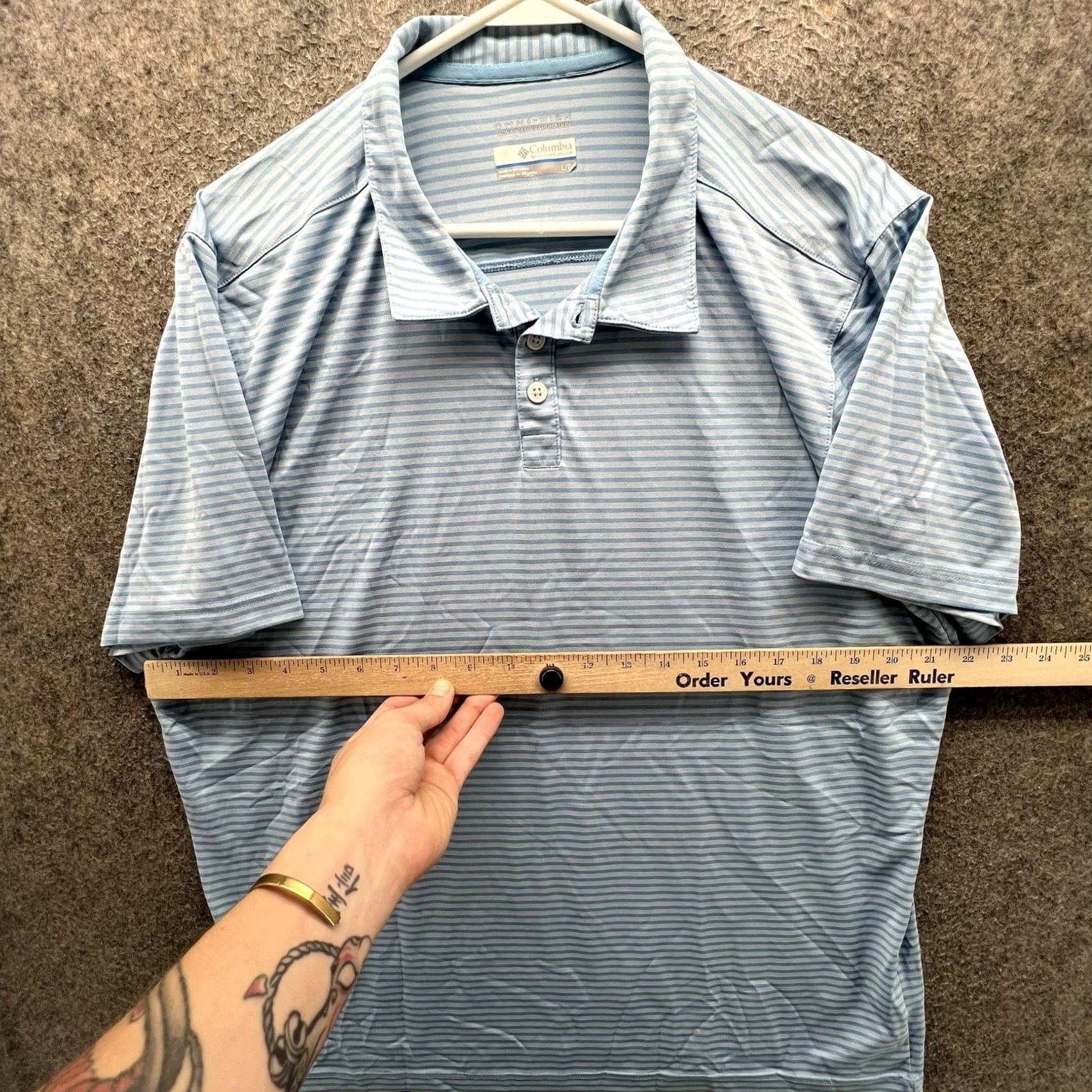 Vintage Columbia Polo Shirt Mens Large Blue Stripe Omni-Wick Golf Performance Casual Size US L / EU 52-54 / 3 - 6 Thumbnail
