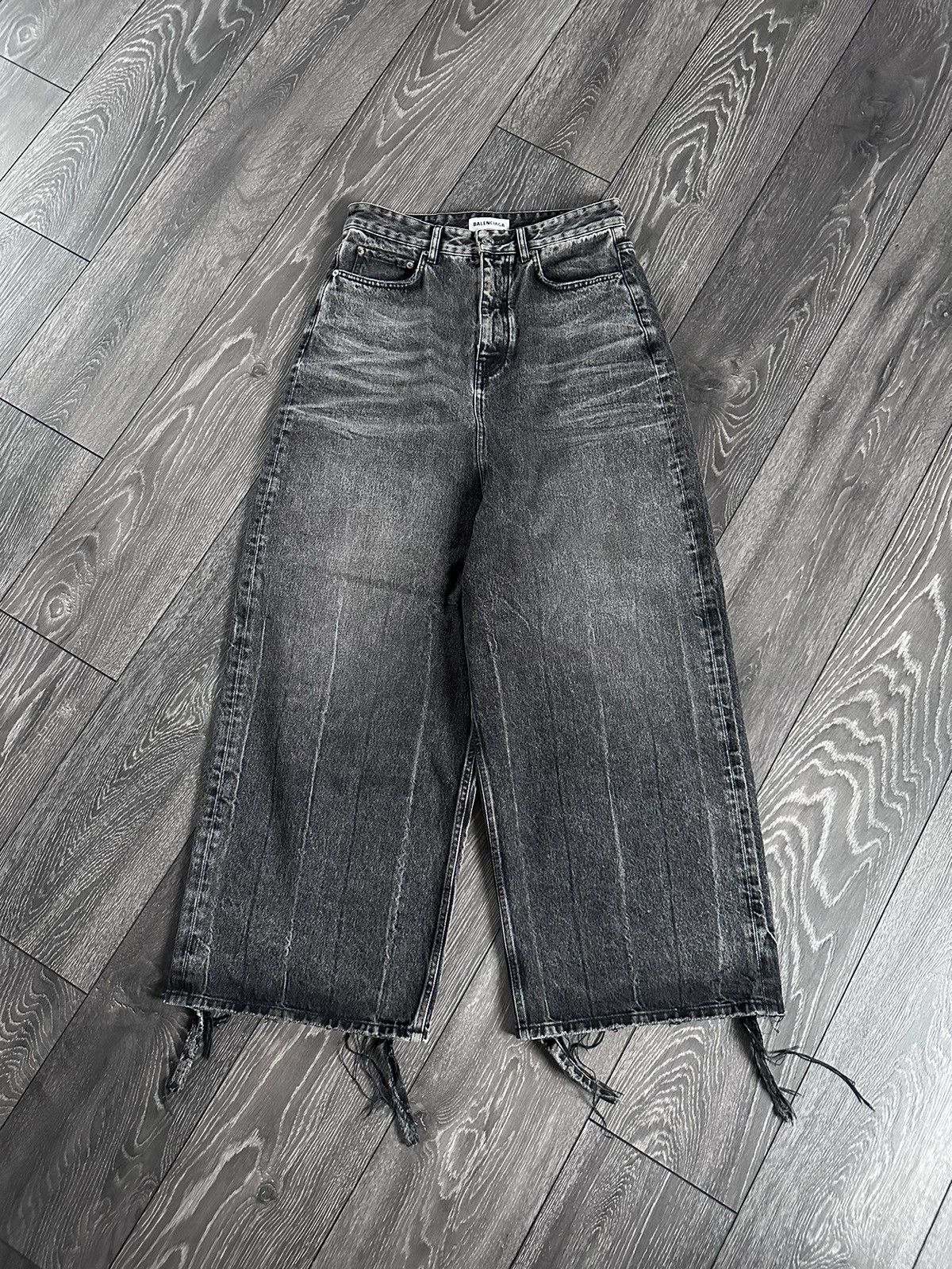 balenciaga wide leg grey baggy jeans with dropped crotch
