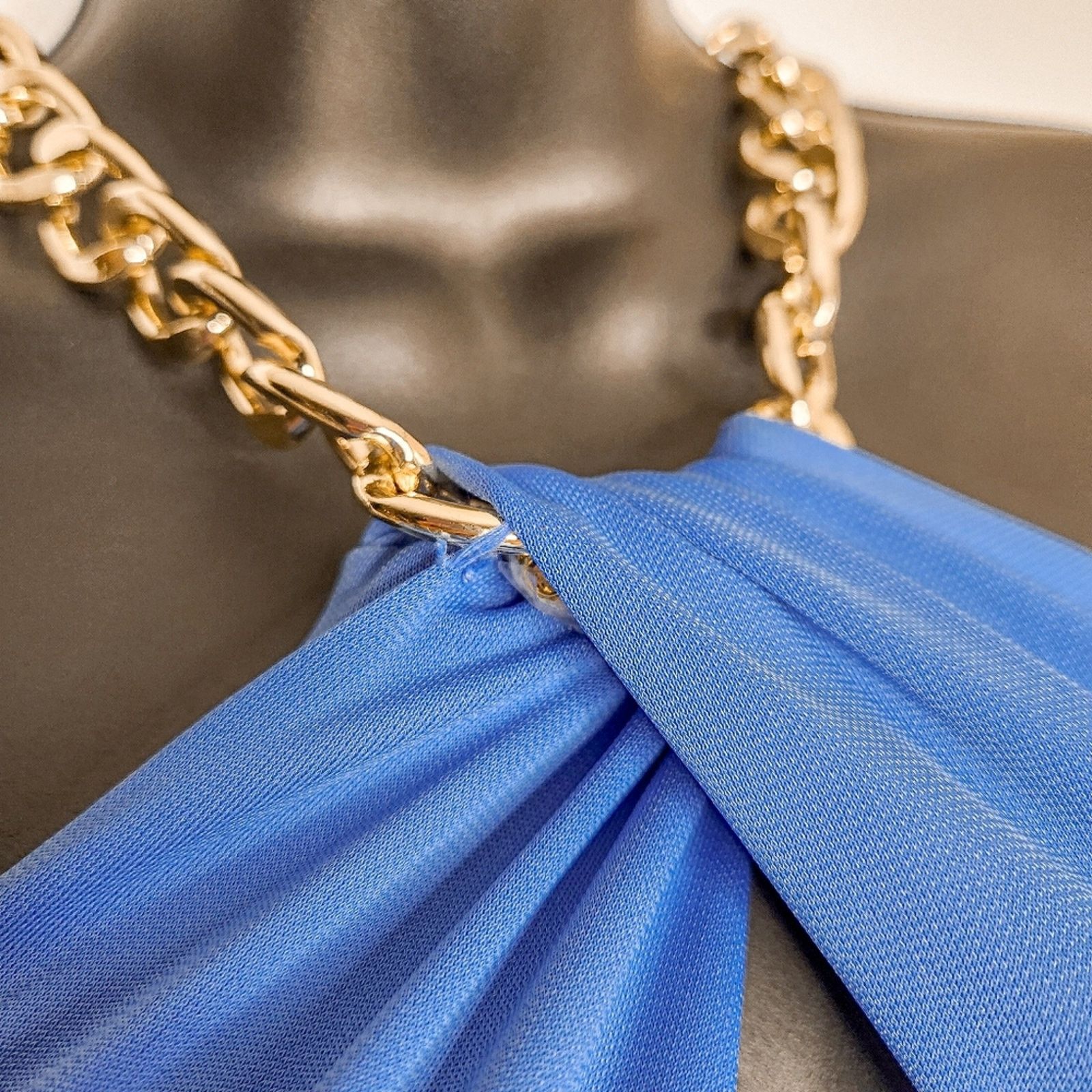 Ralph Lauren Lauren Ralph Lauren LRL Blue Gold Chain Halter Gown Size 10 Size L / US 10 / IT 46 - 6 Thumbnail