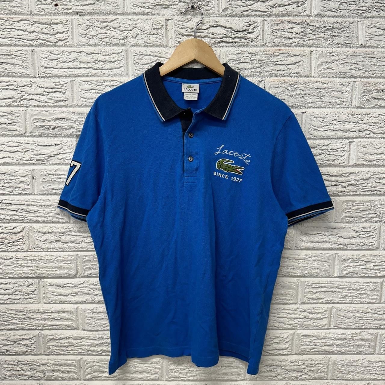 Lacoste Rare Lacoste Big Logo Blue Collared Shirt Size 6 / XL Size US XL / EU 56 / 4 - 2 Thumbnail