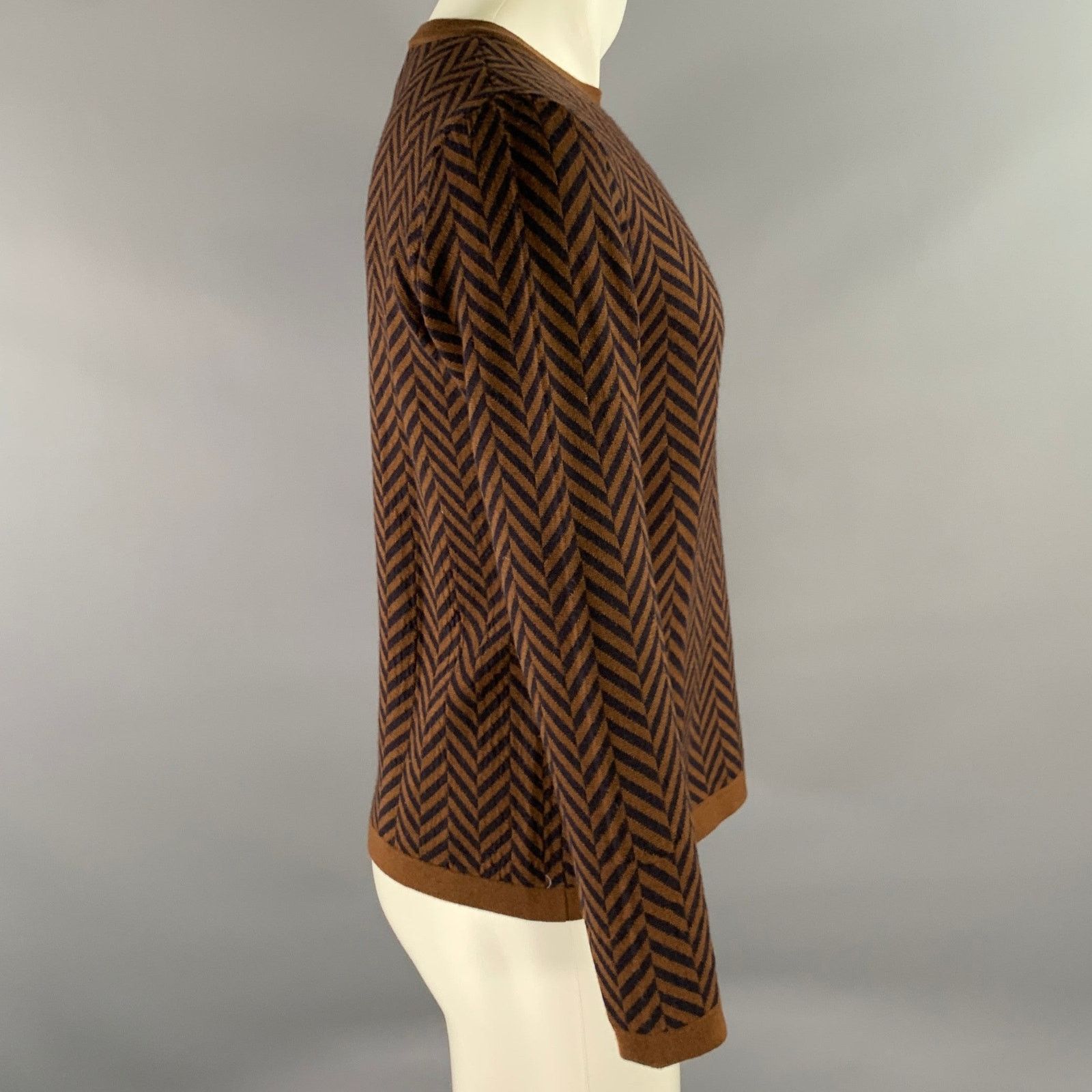 Barena BARENA Brown Black Herringbone Wool Blend Crew-Neck Pullover Size US S / EU 44-46 / 1 - 3 Thumbnail