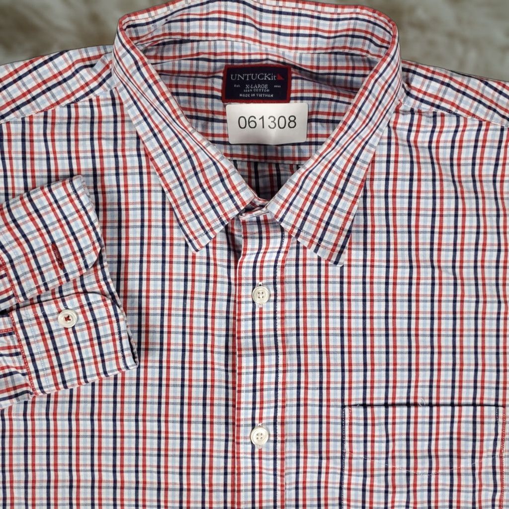 UNTUCKit UNTUCKit Shirt Mens XL Red Blue Check Long Sleeve Button-Up Casual Classic Modern Preppy Cotton Woven Pattern: Check Size US XL / EU 56 / 4 - 1 Thumbnail