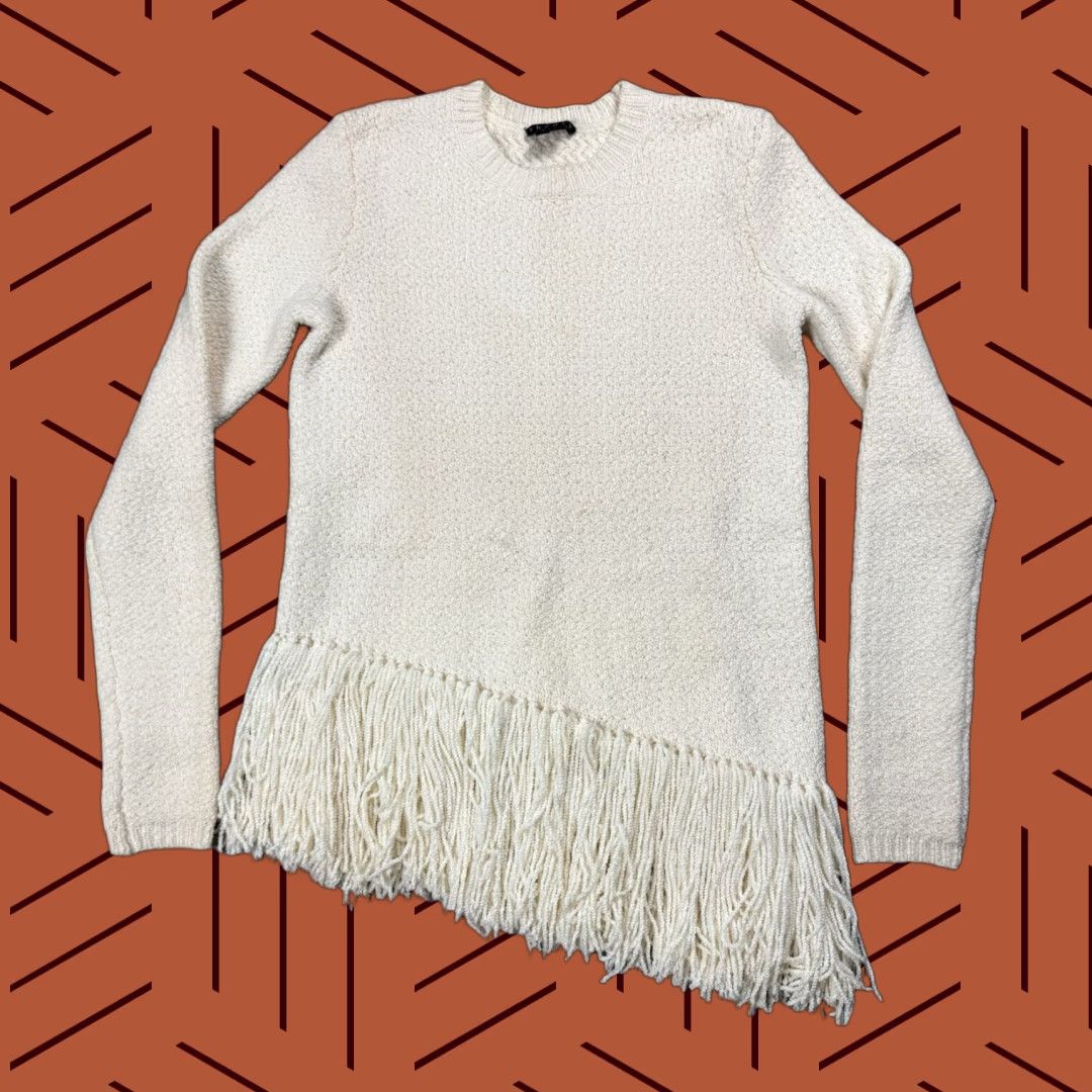 Theory THEORY Merino Wool Sweater Ivory Fringe Long Sleeve Pullover Womens Small Regular Designer Size S / US 4 / IT 40 - 1 Thumbnail