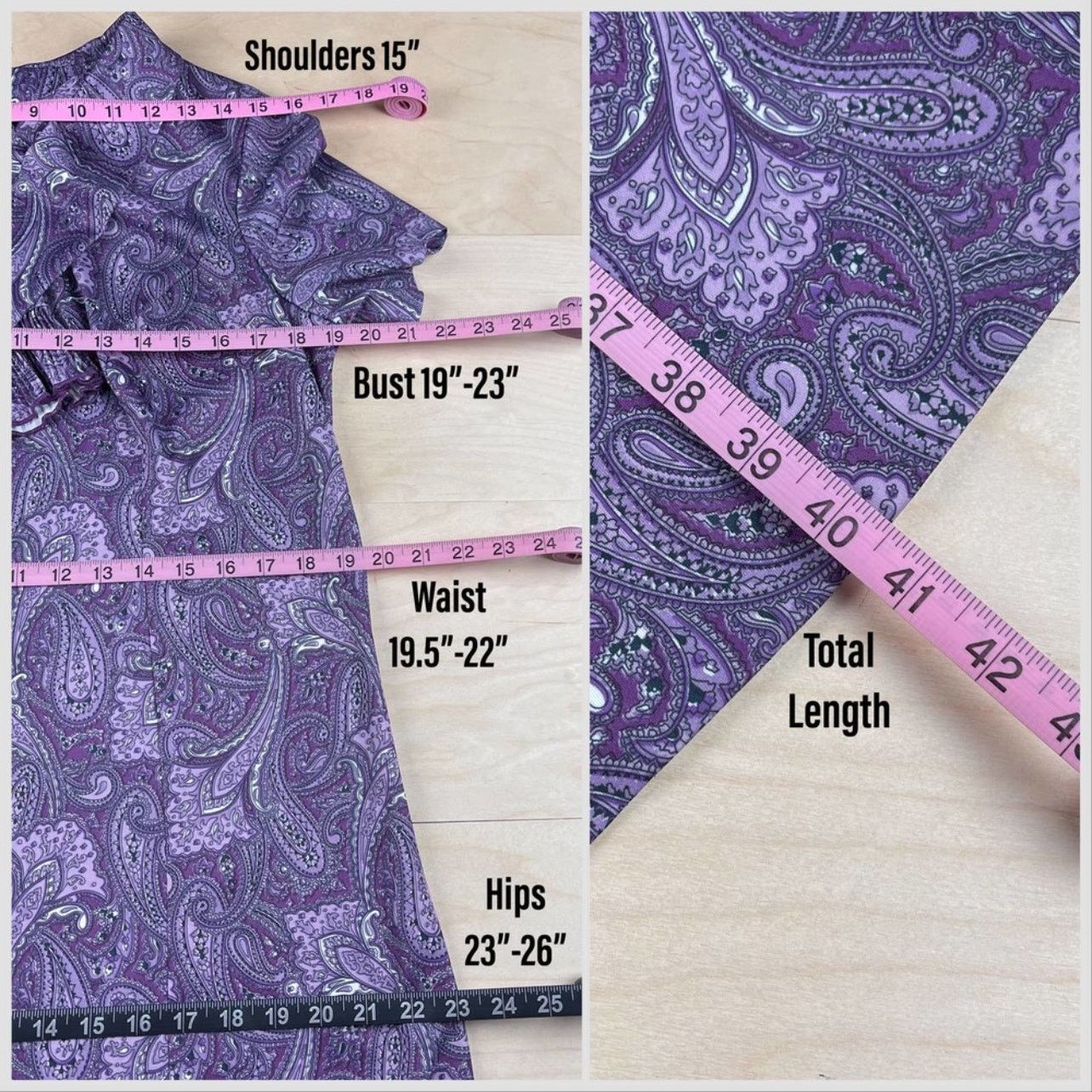 Vintage 1970s Purple Paisley Tie Neck Short Sleeve Shift Dress Size M / US 6-8 / IT 42-44 - 4 Thumbnail
