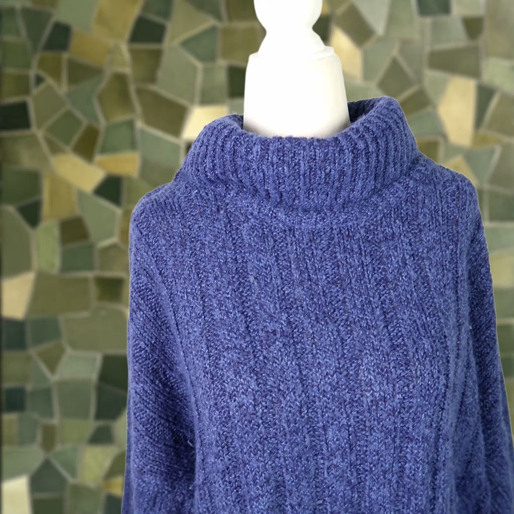 Vintage VINTAGE 90s Navy Blue Heathered Slouchy Turtleneck Knit Sweater L Women Dolman Sleeve Pullover Size L / US 10 / IT 46 - 1 Thumbnail