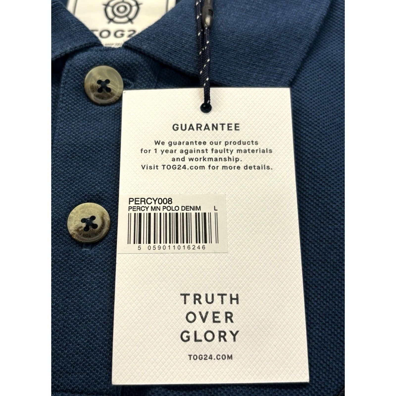 Vintage TOG24 Percy Polo Shirt Denim Blue Mens L Polo Short Sleeve Collared Pullover Casual Travel Cotton Denim Size US L / EU 52-54 / 3 - 6 Thumbnail