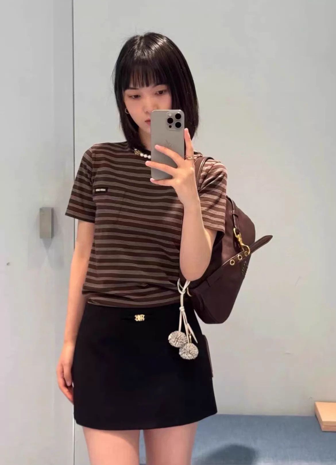 Miu Miu MIU MIU brown white stripe TS logo pocket women's Size M / US 6-8 / IT 42-44 - 1 Thumbnail