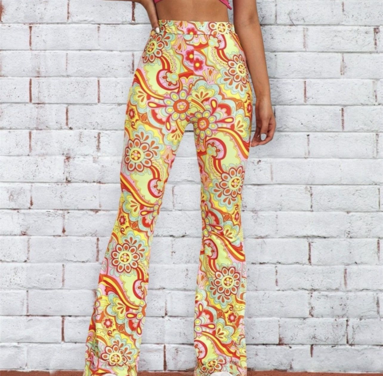 Shein Floral Print Flare Leg Pants Size 27" / US 4 / IT 40 - 2 Thumbnail