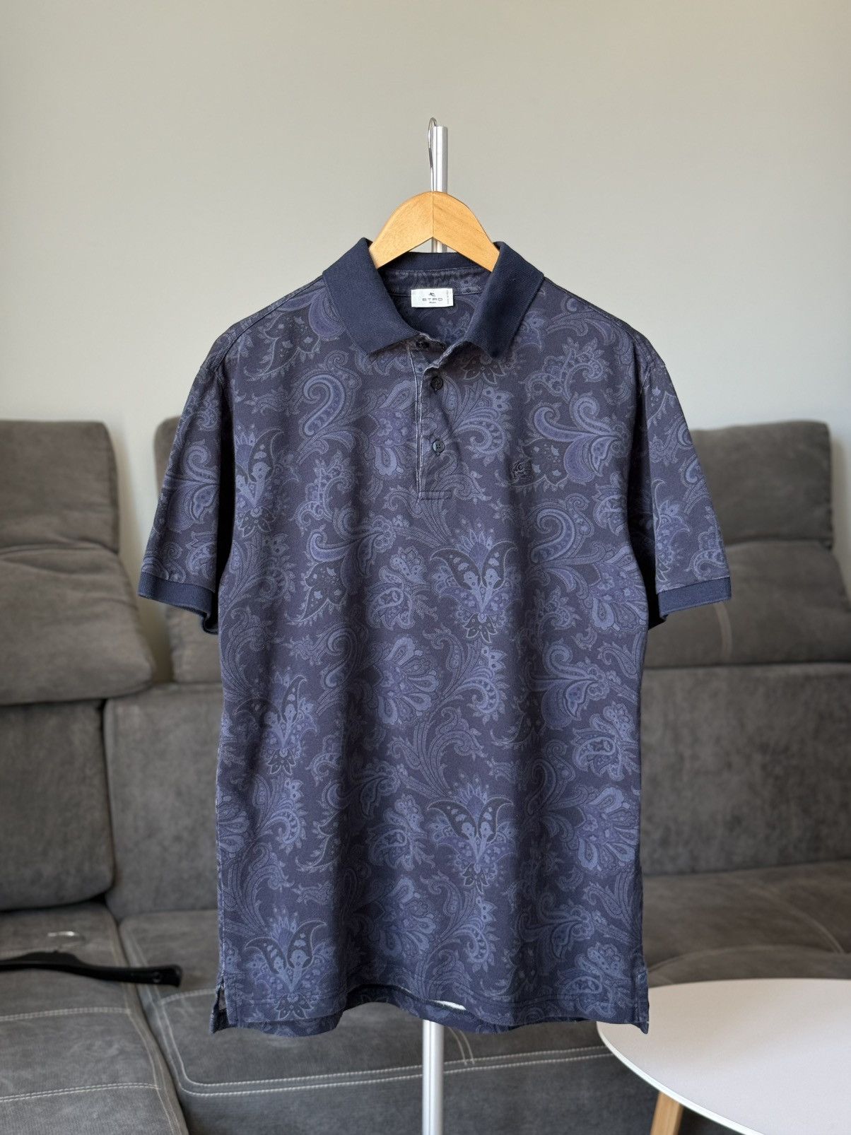 Etro Etro Milano Paisley Polo Shirt Navy Blue Cotton Short Sleeve Size US L / EU 52-54 / 3 - 6 Thumbnail