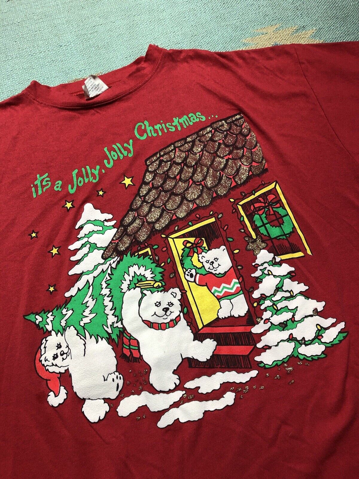 Vintage 90s T Shirt It's A Jolly Christmas Teddy Bear Cute NOS OSFA Size US XL / EU 56 / 4 - 2 Thumbnail