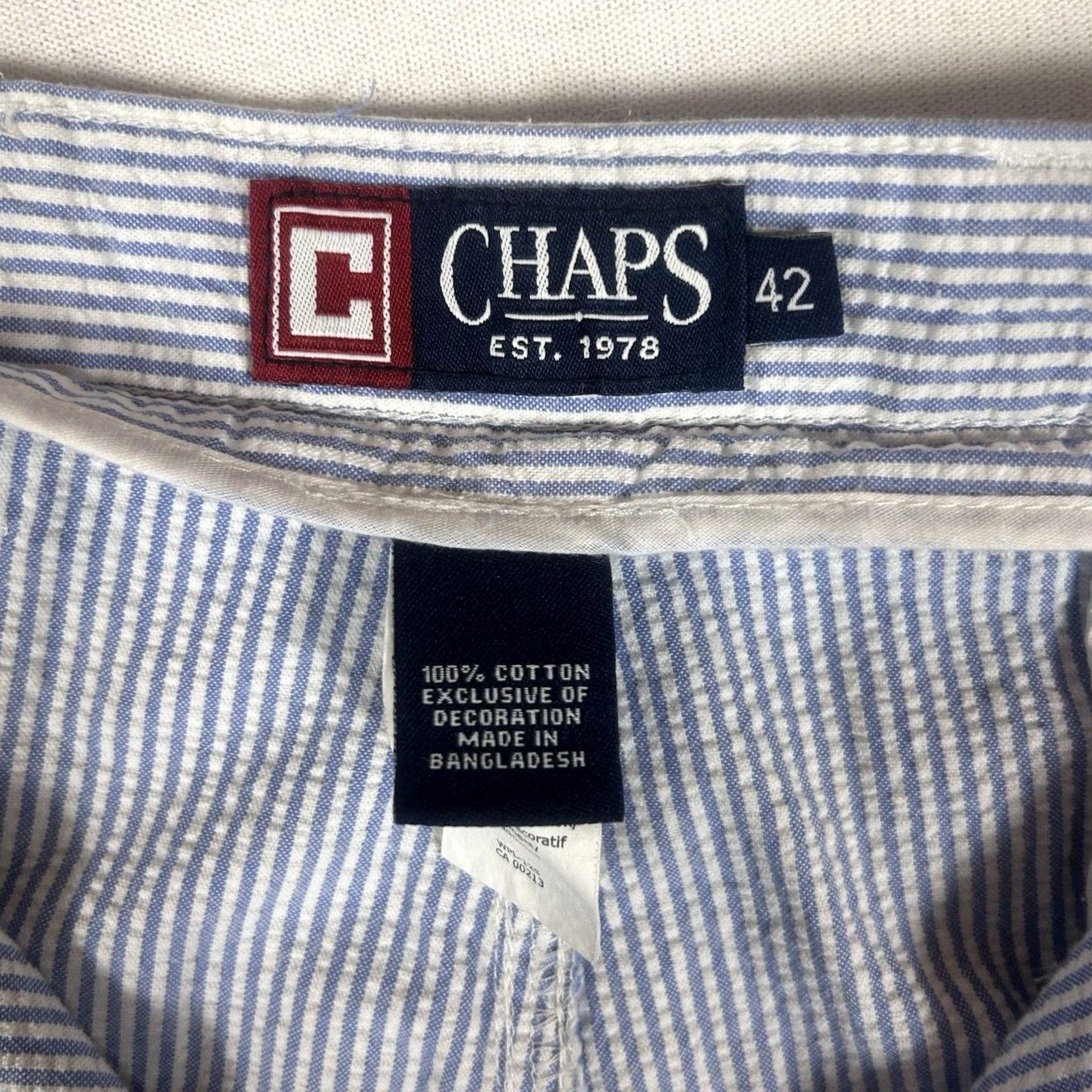 Chaps Chaps Seersucker Chino Shorts Mens 42 Blue Striped 100% Cotton Casual Size US 42 / EU 58 - 3 Thumbnail